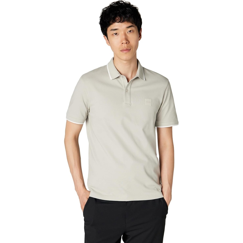 image:imageBOSS Mens Square Patch Logo Slim Fit Cotton Polo ShirtLight Dove Grey
