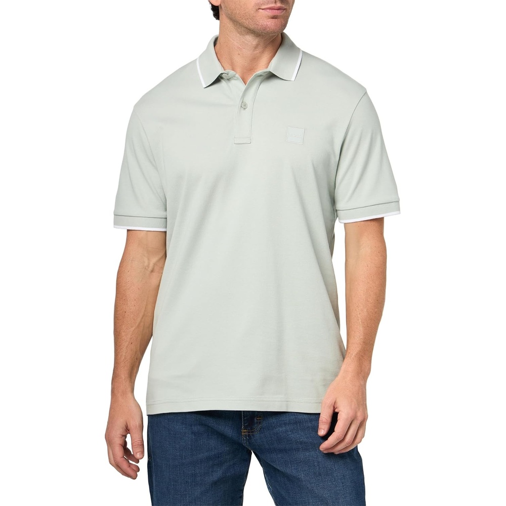 image:imageBOSS Mens Square Patch Logo Slim Fit Cotton Polo ShirtPuritan Grey
