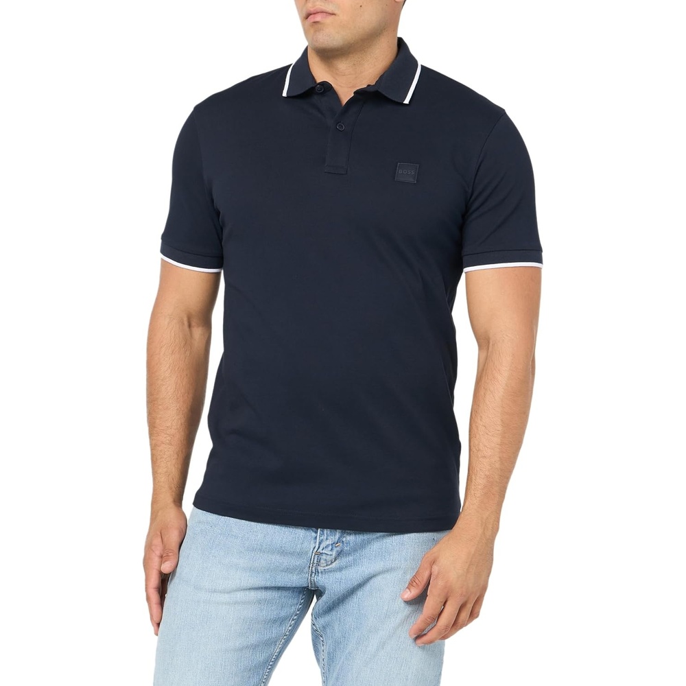 image:imageBOSS Mens Square Patch Logo Slim Fit Cotton Polo ShirtSpace Blue