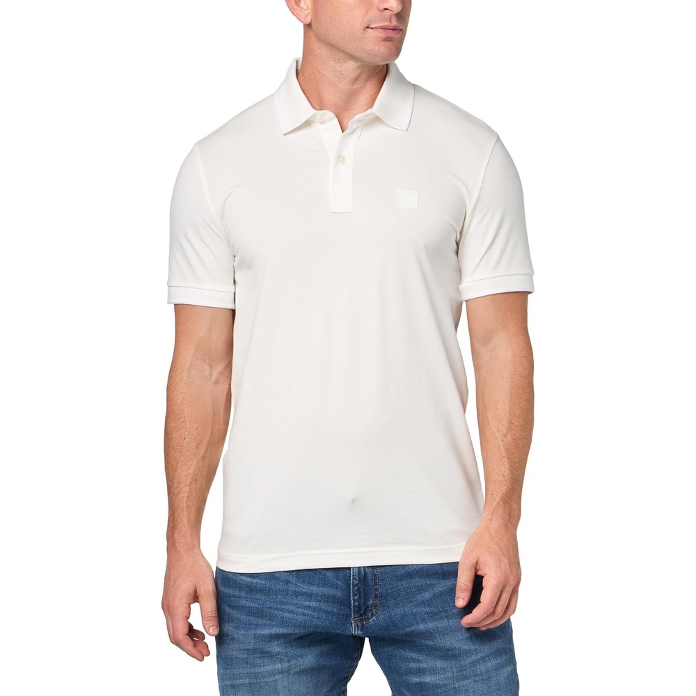 image:imageBOSS Mens Square Patch Logo Slim Fit Cotton Polo ShirtWhite Bone
