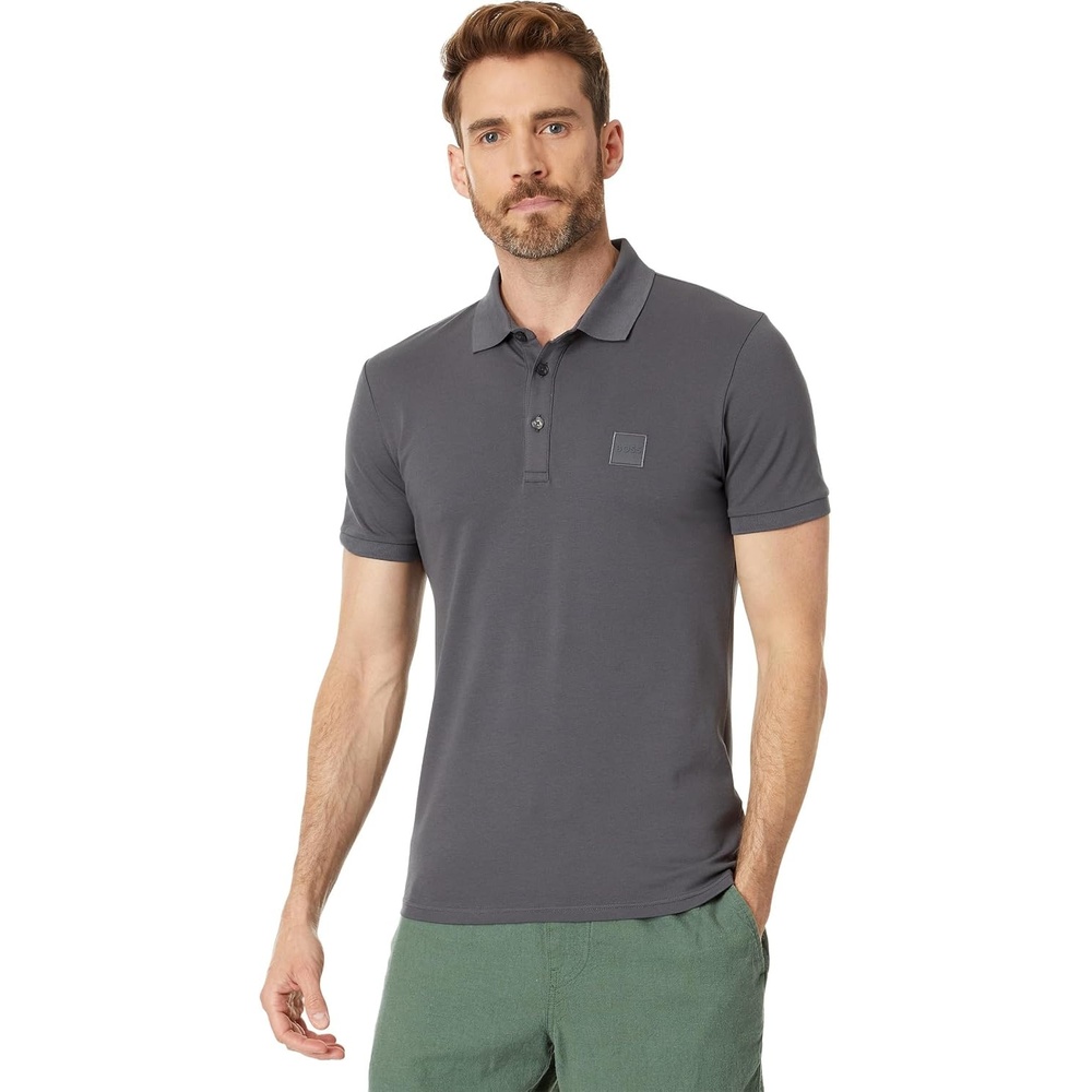 image:imageBOSS Mens Square Patch Logo Slim Fit Pique Polo ShirtAsphault Grey
