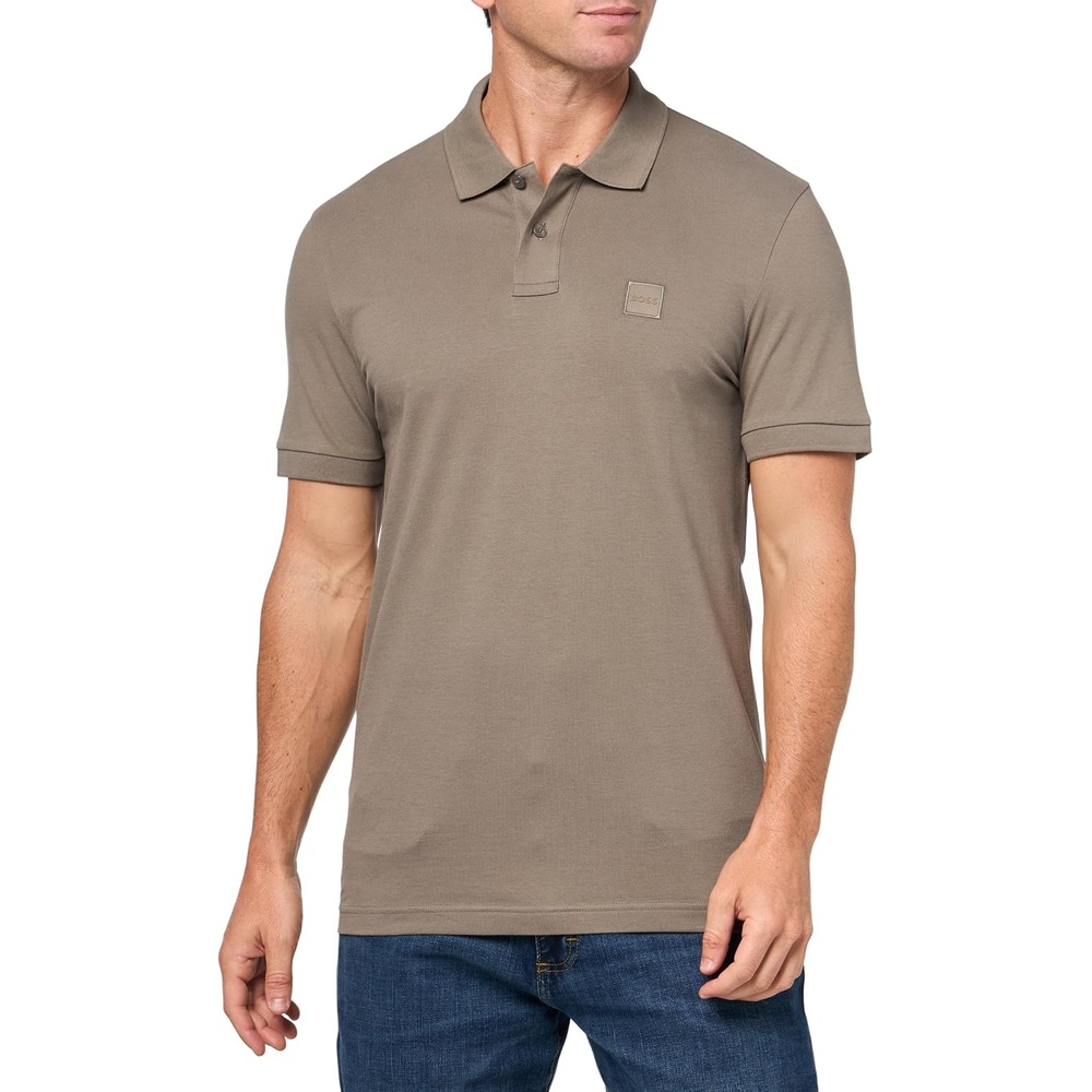 image:imageBOSS Mens Square Patch Logo Slim Fit Pique Polo ShirtCedar