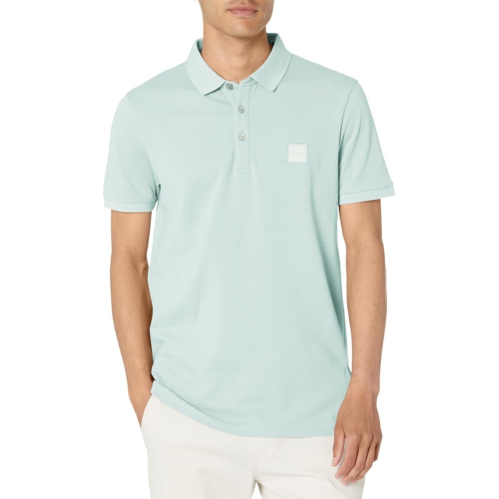 image:imageBOSS Mens Square Patch Logo Slim Fit Pique Polo ShirtCloud Green