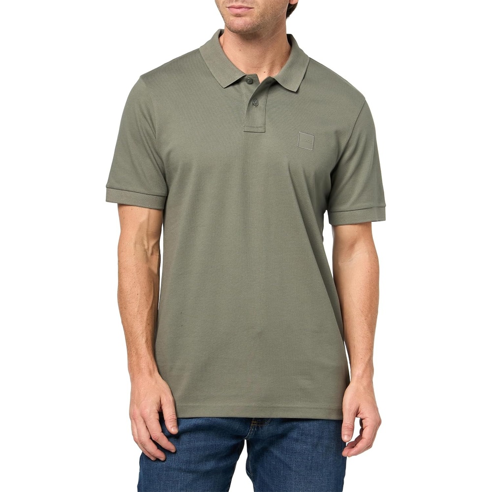 image:imageBOSS Mens Square Patch Logo Slim Fit Pique Polo ShirtGalaxy Grey