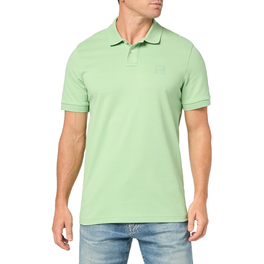 image:imageBOSS Mens Square Patch Logo Slim Fit Pique Polo ShirtGreen Bouquet