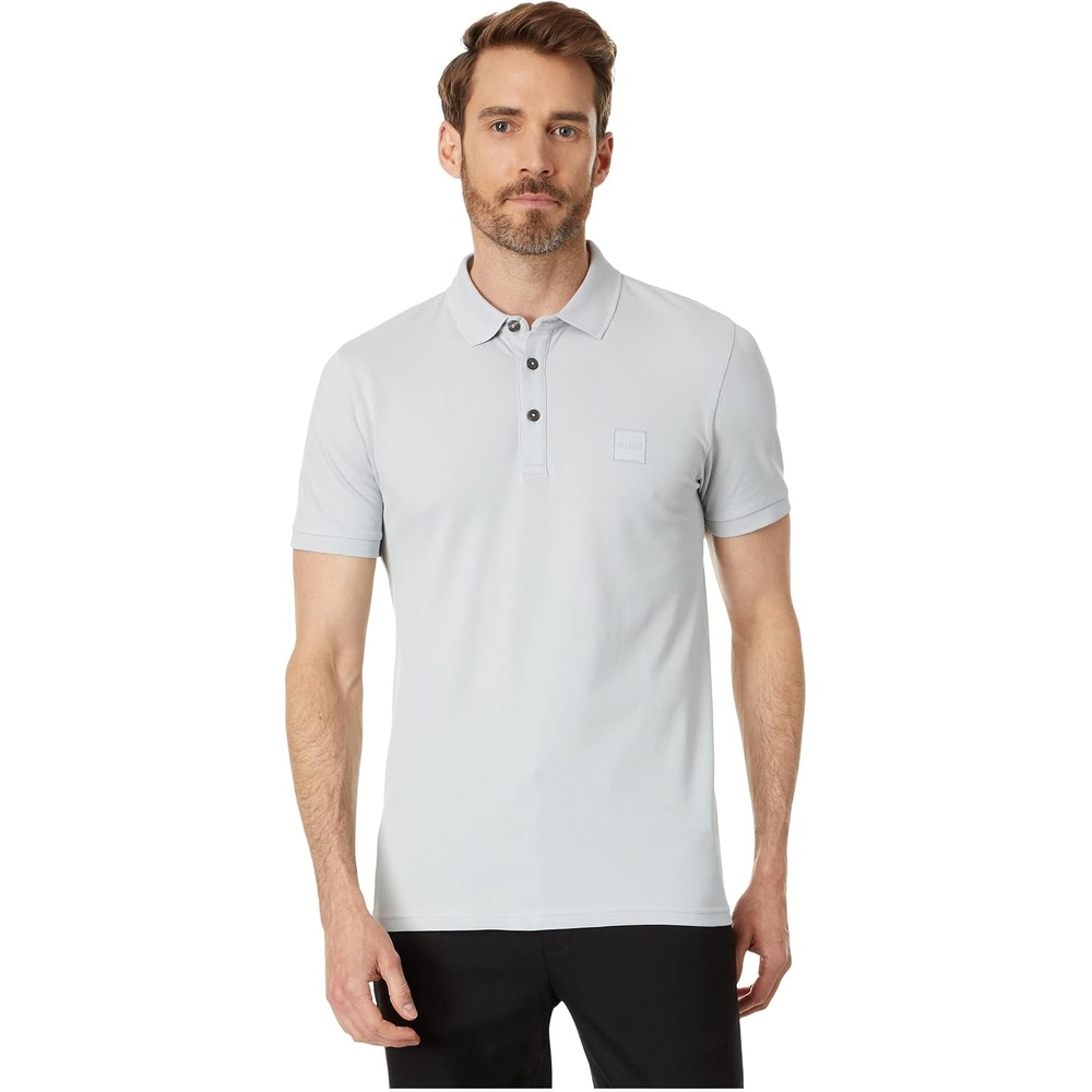 image:imageBOSS Mens Square Patch Logo Slim Fit Pique Polo ShirtHigh Rise Grey