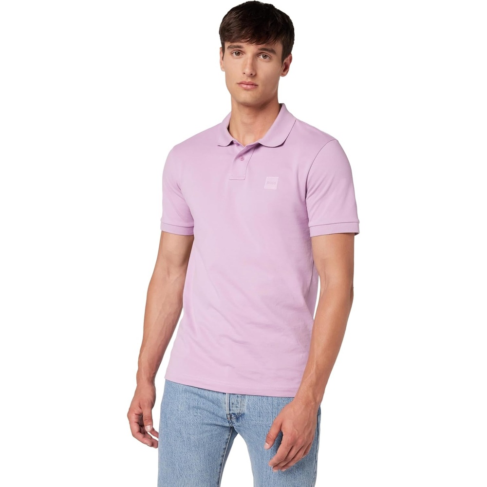 image:imageBOSS Mens Square Patch Logo Slim Fit Pique Polo ShirtLavendar Cream