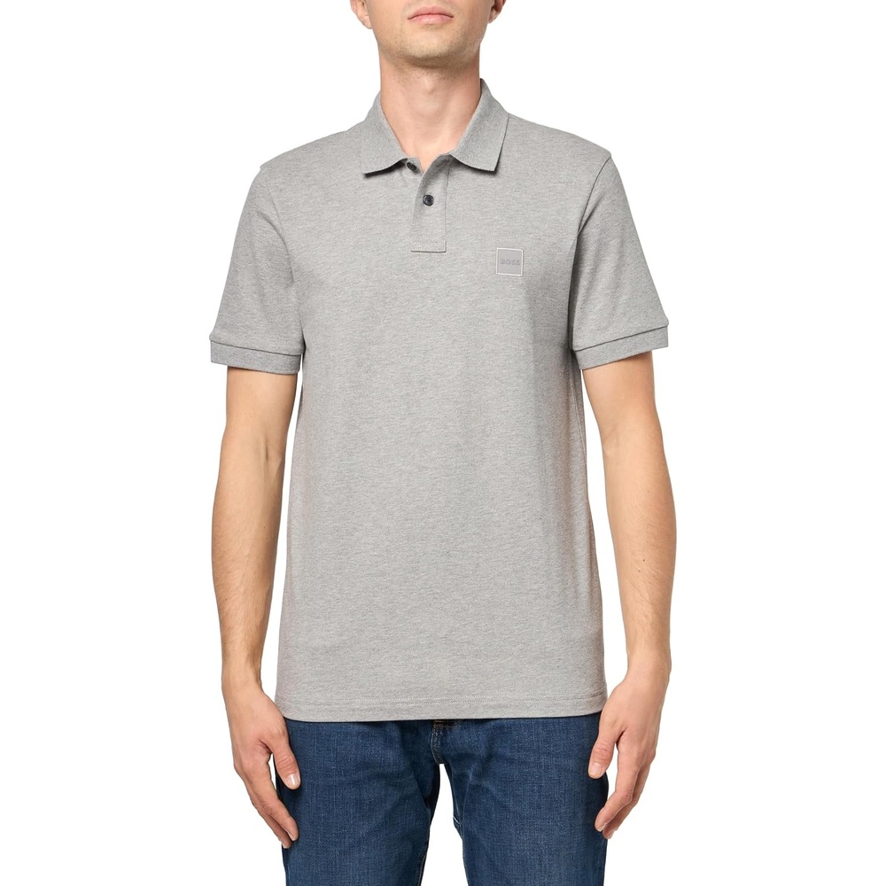 image:imageBOSS Mens Square Patch Logo Slim Fit Pique Polo ShirtMoonrock Grey