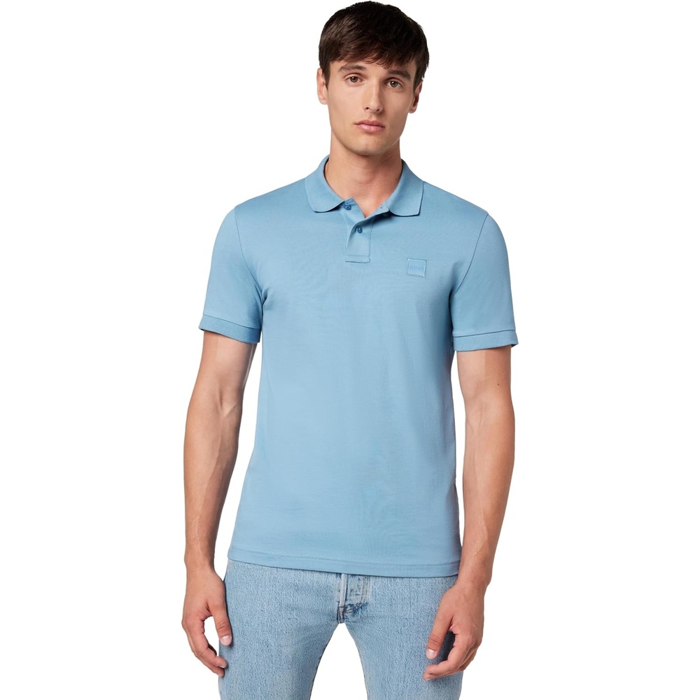 image:imageBOSS Mens Square Patch Logo Slim Fit Pique Polo ShirtNiagara Mist