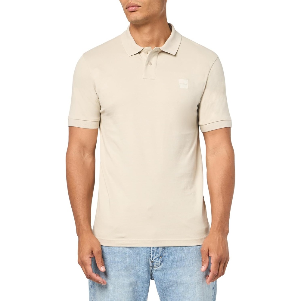 image:imageBOSS Mens Square Patch Logo Slim Fit Pique Polo ShirtStone Beige