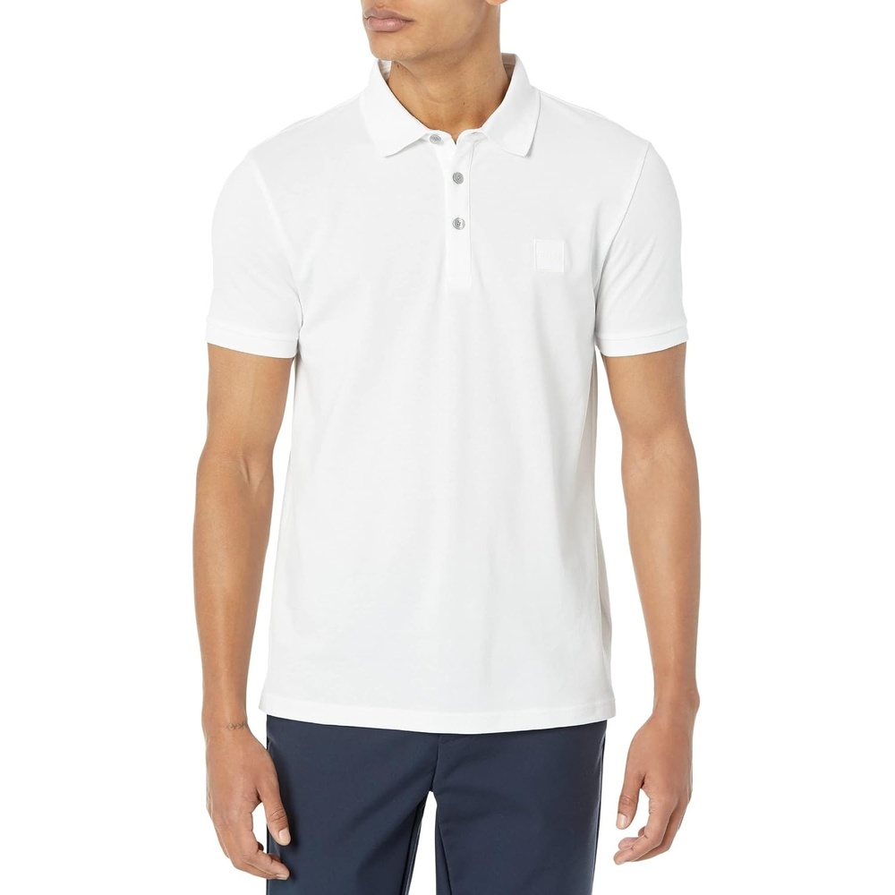 image:imageBOSS Mens Square Patch Logo Slim Fit Pique Polo ShirtWhite Snow