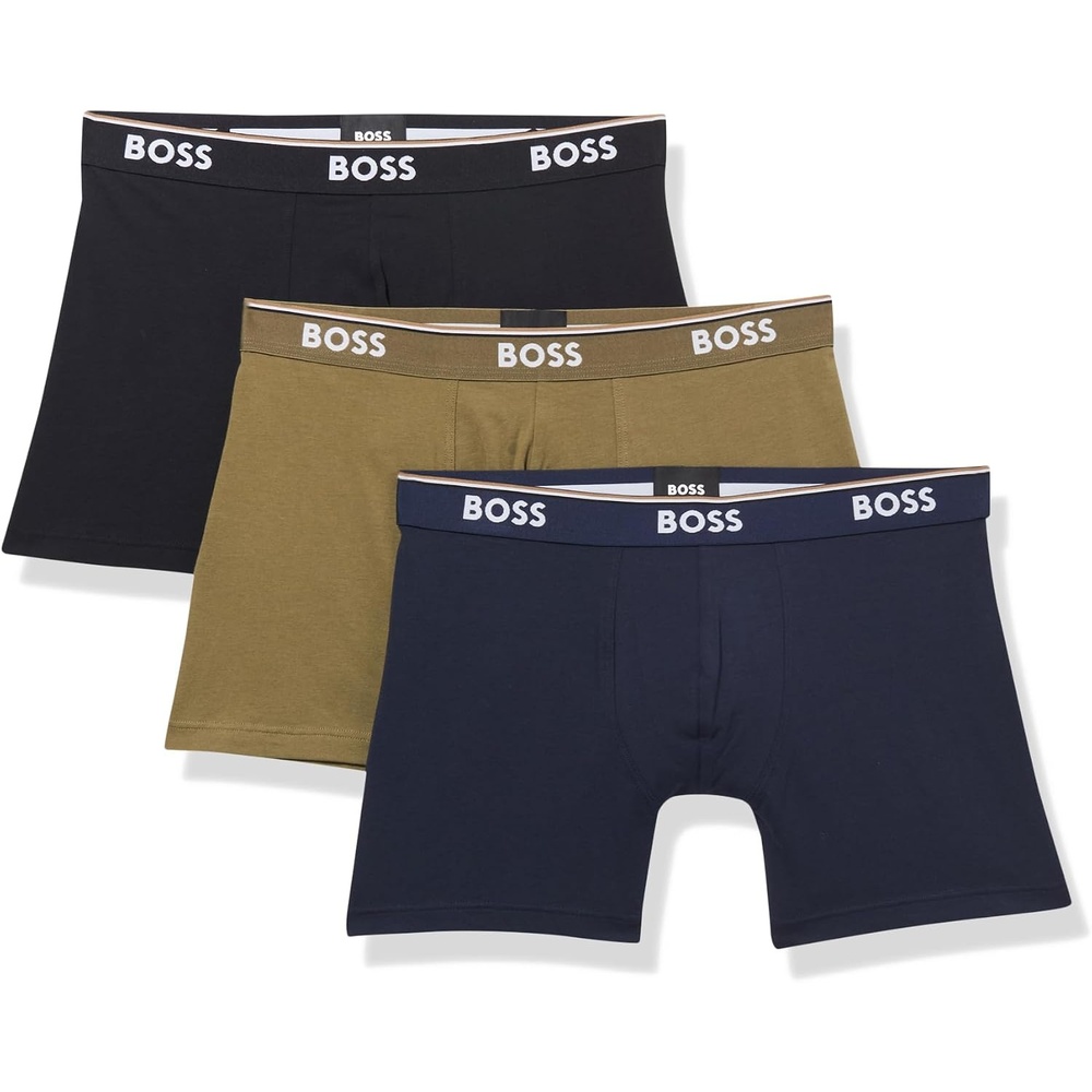 image:imageBOSS Mens Stretch Cotton Boxer Briefs 3 PackAvocado Green  Black Berry Blue  Black Currant