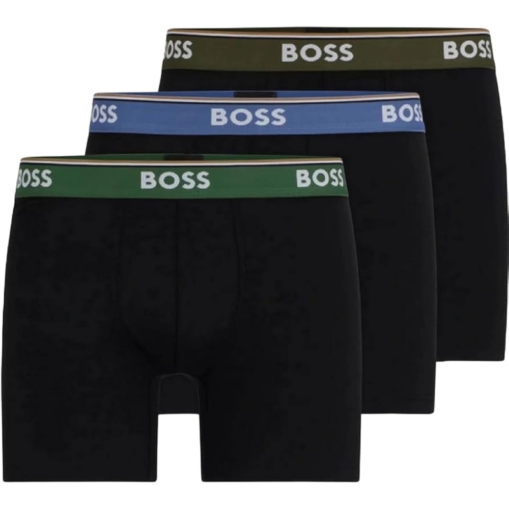 image:imageBOSS Mens Stretch Cotton Boxer Briefs 3 PackBijou Blue BandGander Green BandOlive Band