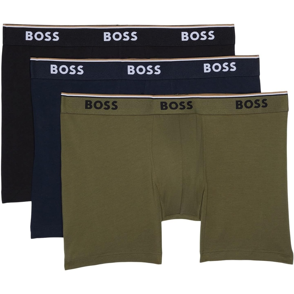 image:imageBOSS Mens Stretch Cotton Boxer Briefs 3 PackFern GreenNavyBlack
