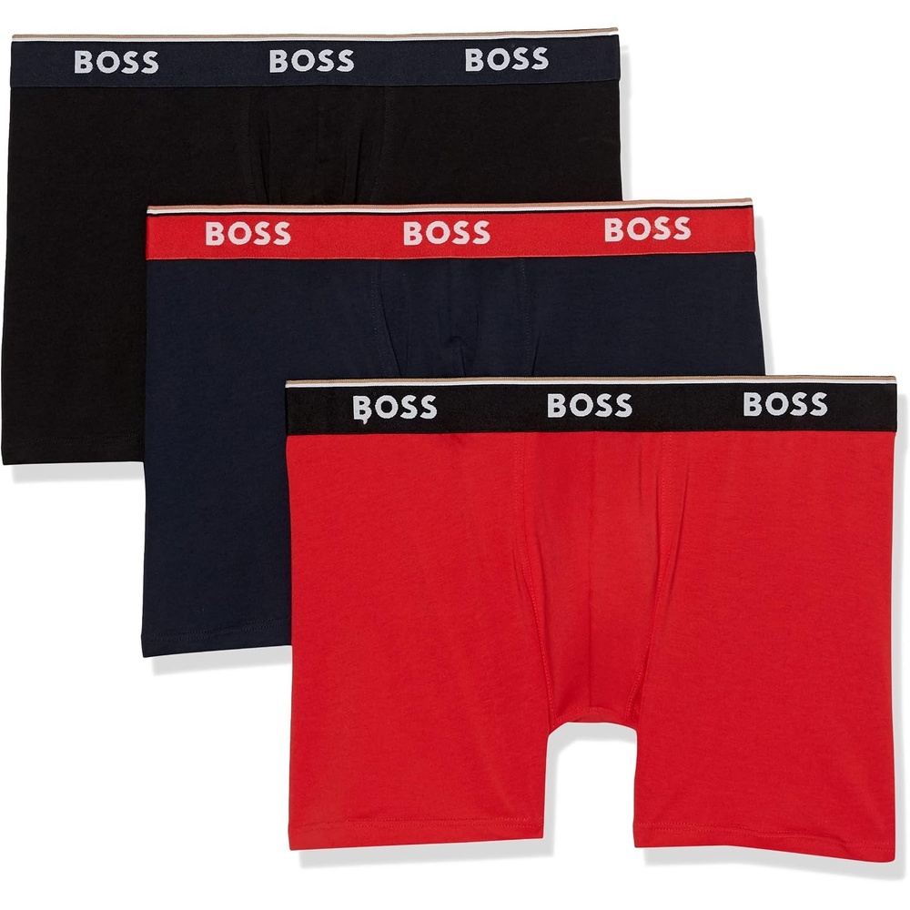 image:imageBOSS Mens Stretch Cotton Boxer Briefs 3 PackSonoran SkyStark NavyBlack Fog