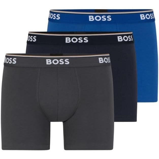 image:imageBOSS Mens Stretch Cotton Boxer Briefs 3 PackTrue BlueSky CaptainForged Iron