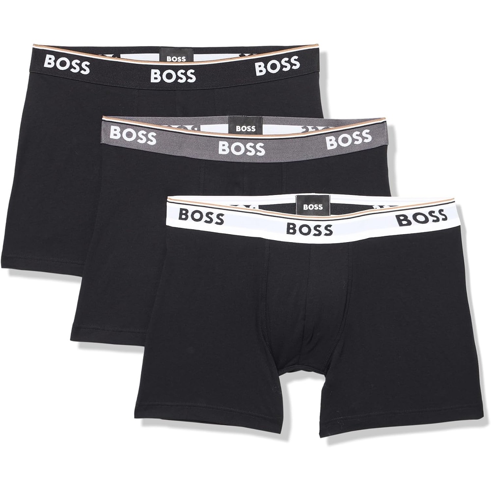 image:imageBOSS Mens Stretch Cotton Boxer Briefs 3 PackWhite BandSlate Grey BandBlack Band