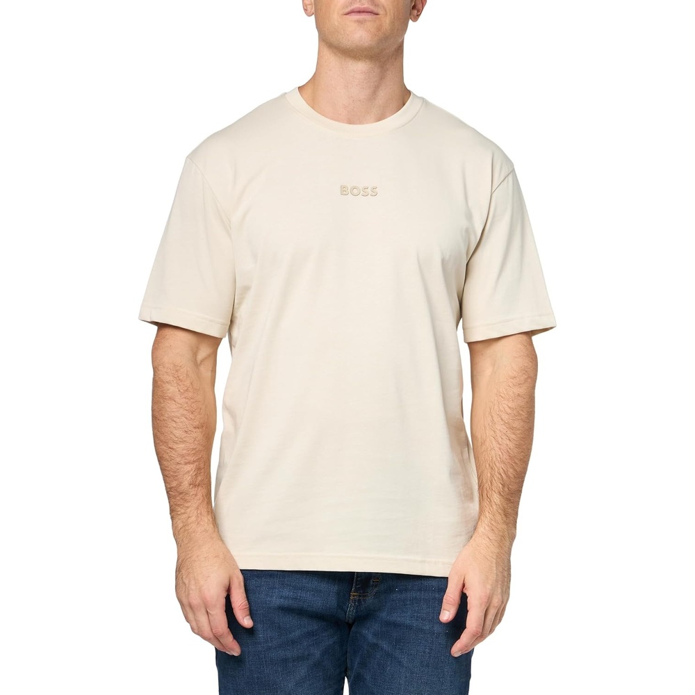 image:imageBOSS Mens Tonal Center Logo Cotton TShirtAlmond Milk Cream