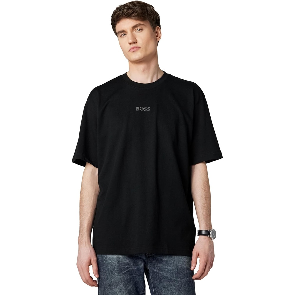 image:imageBOSS Mens Tonal Center Logo Cotton TShirtPitch Black