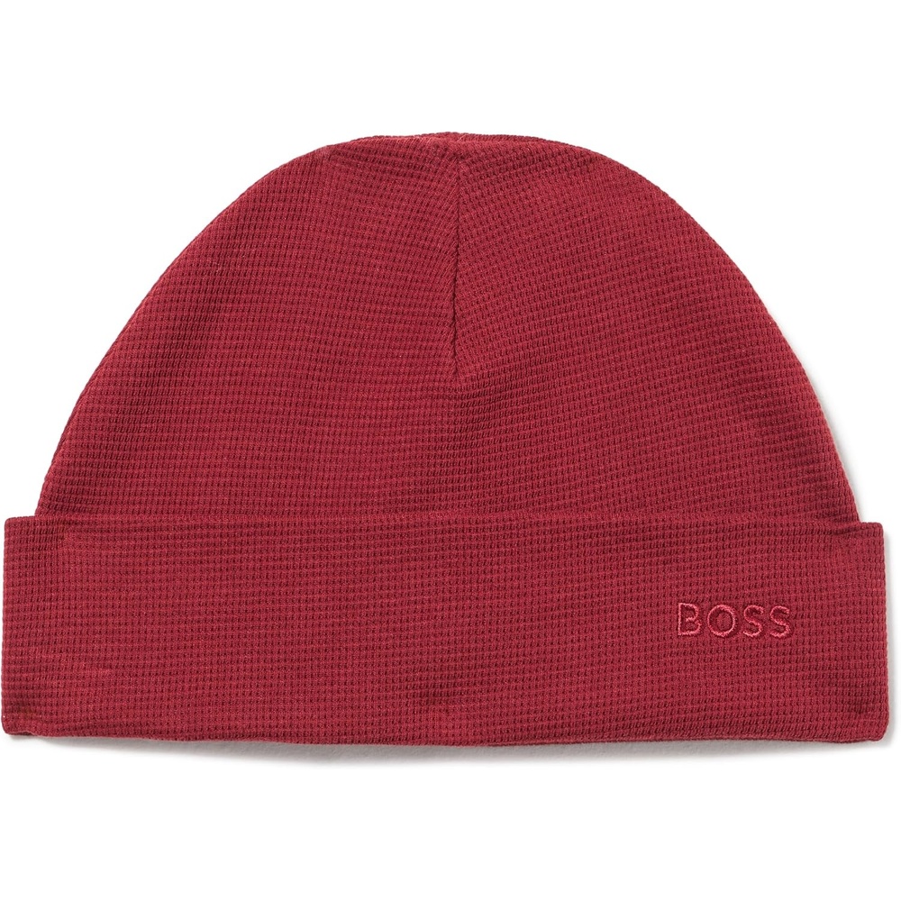 image:imageBOSS Mens Tonal Logo Waffle Structure BeanieDark Red