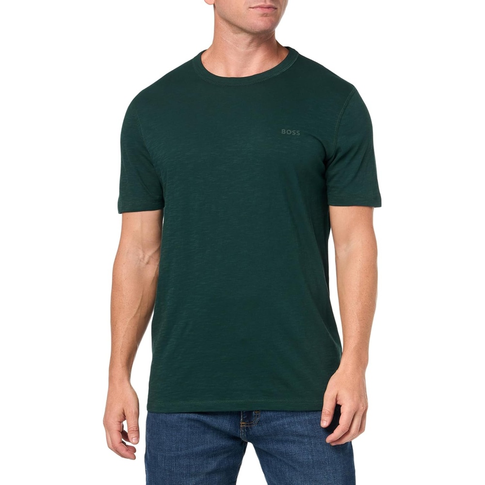 image:imageBOSS Mens Tonal Square Patch Logo Jersey TShirtDark Forest Green