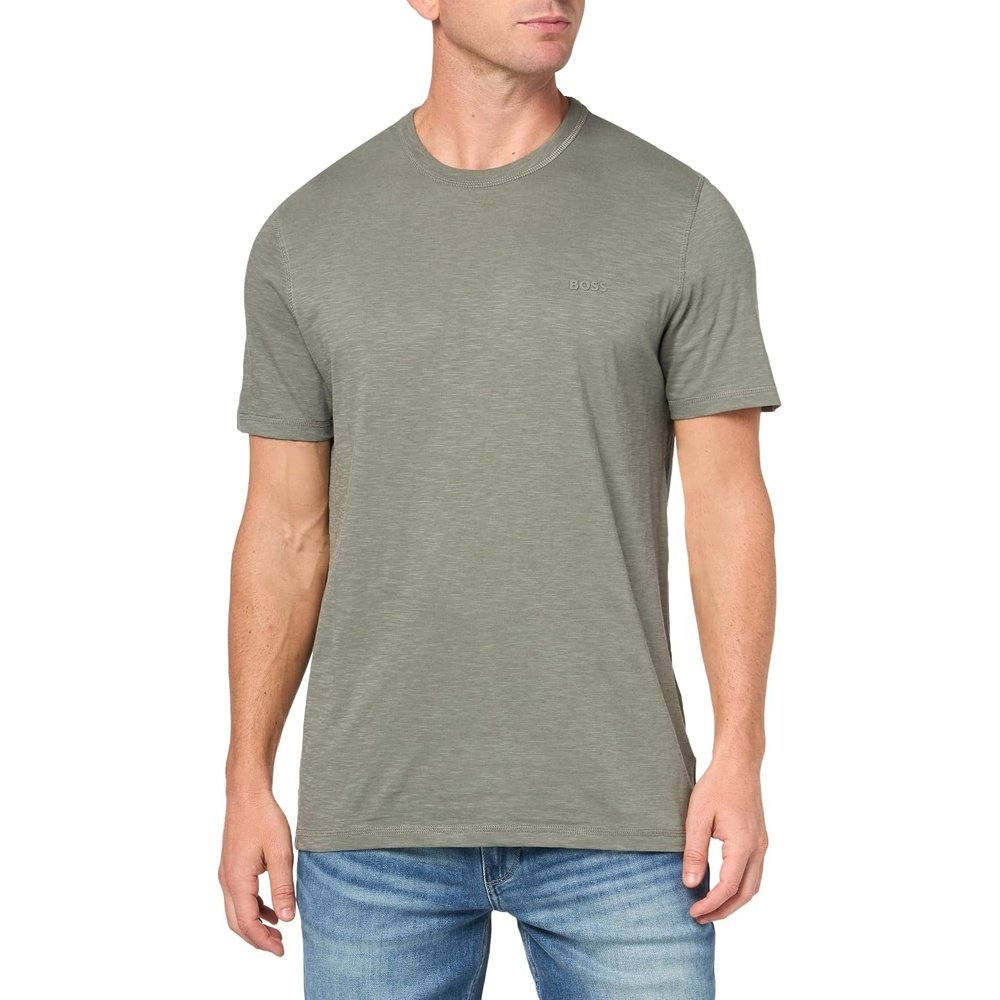image:imageBOSS Mens Tonal Square Patch Logo Jersey TShirtFossil Grey