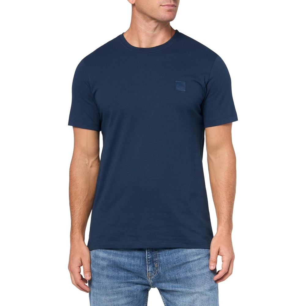image:imageBOSS Mens Tonal Woven Patch Logo Jersey TShirtBlueberry Blue