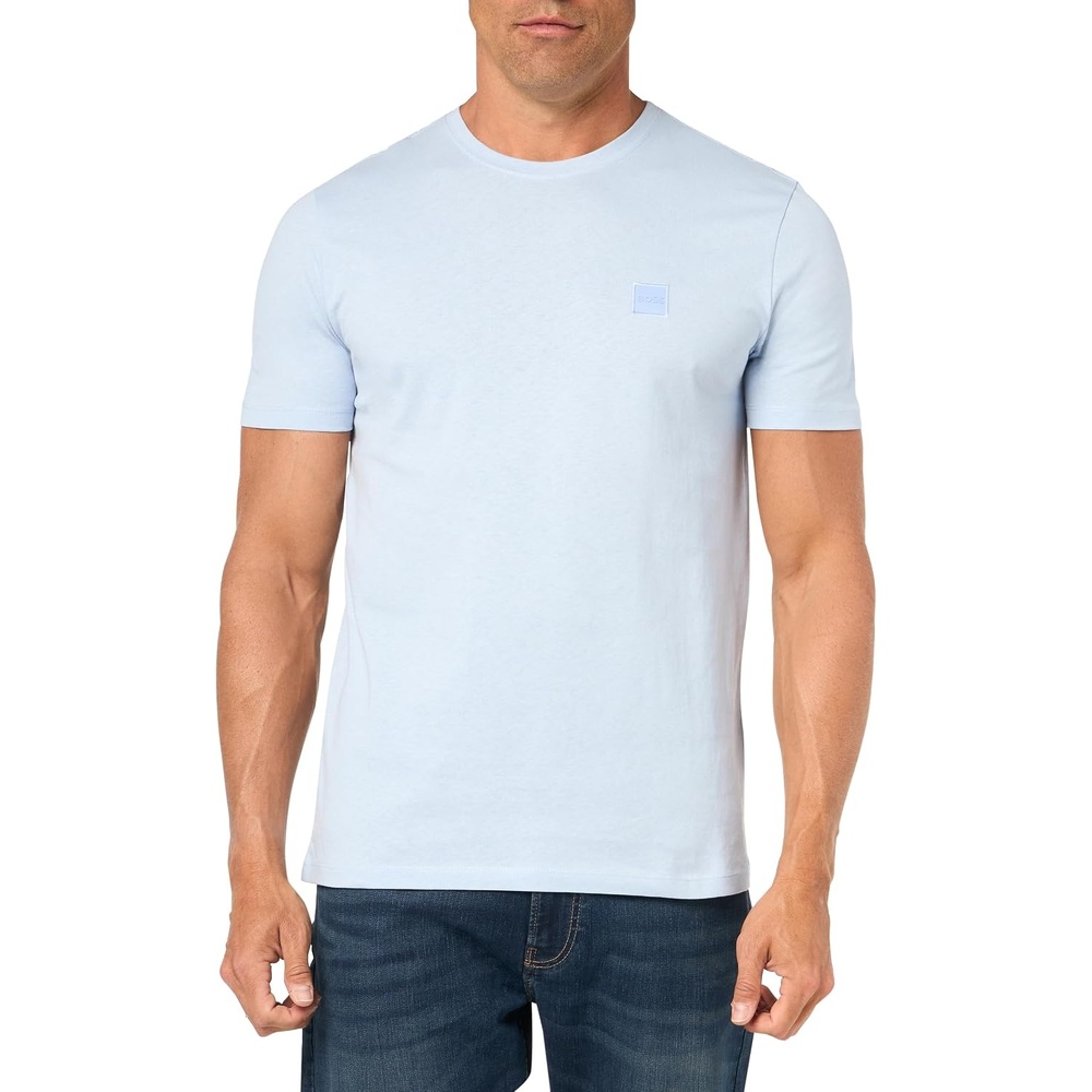 image:imageBOSS Mens Tonal Woven Patch Logo Jersey TShirtChambray Blue