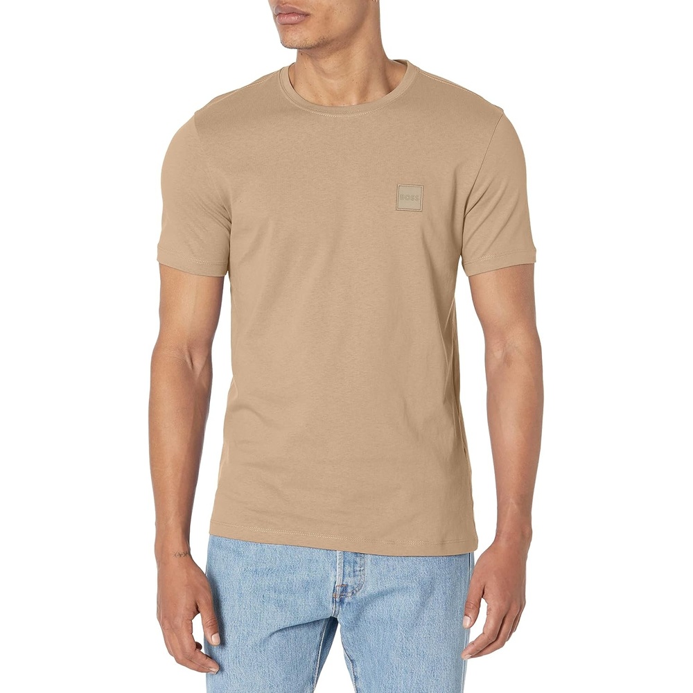 image:imageBOSS Mens Tonal Woven Patch Logo Jersey TShirtCoriander Beige