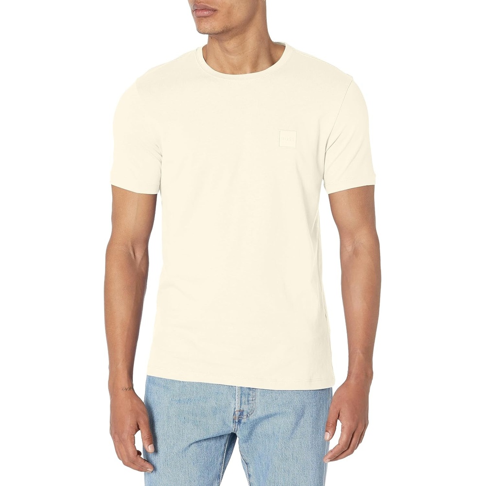 image:imageBOSS Mens Tonal Woven Patch Logo Jersey TShirtCreamy Oat