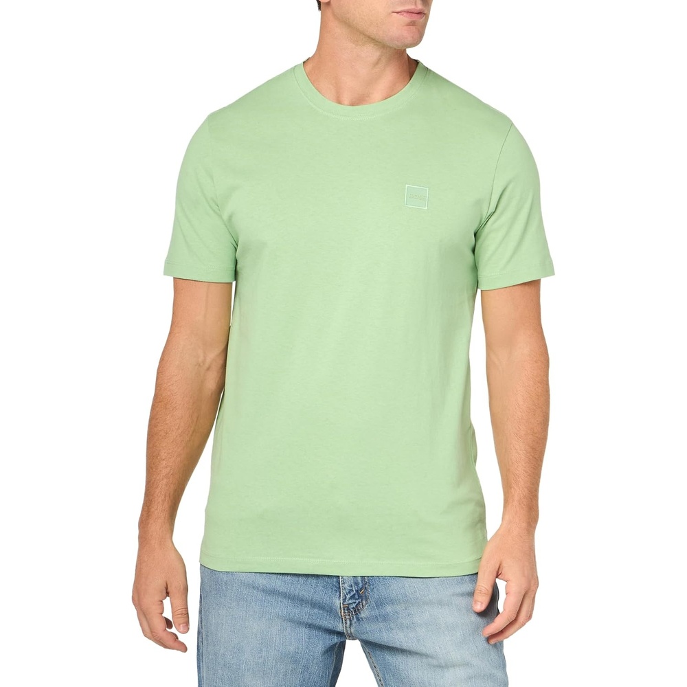 image:imageBOSS Mens Tonal Woven Patch Logo Jersey TShirtGreen Bouquet