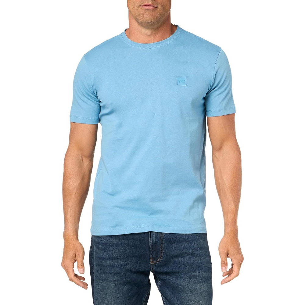image:imageBOSS Mens Tonal Woven Patch Logo Jersey TShirtNiagara Blue