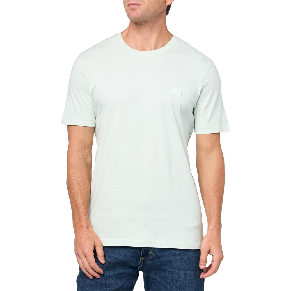 image:imageBOSS Mens Tonal Woven Patch Logo Jersey TShirtOpen Air Blue