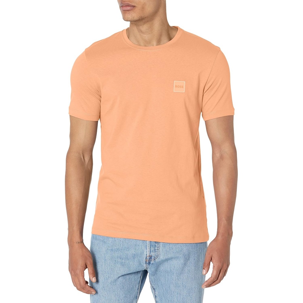 image:imageBOSS Mens Tonal Woven Patch Logo Jersey TShirtPapaya Orange