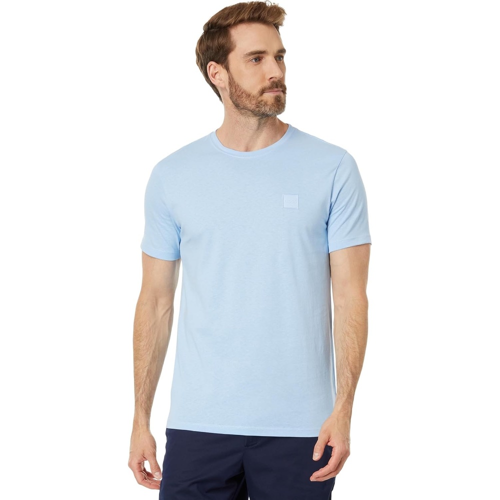 image:imageBOSS Mens Tonal Woven Patch Logo Jersey TShirtPowder Blue