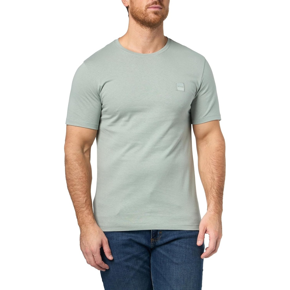 image:imageBOSS Mens Tonal Woven Patch Logo Jersey TShirtSlate Green