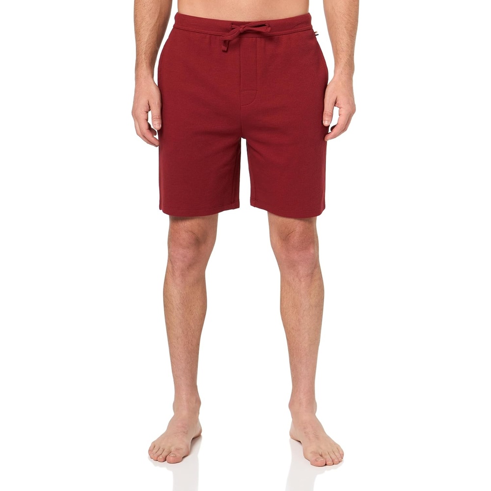 image:imageBOSS Mens Waffle Contrast Logo Lounge ShortsCrimson Red