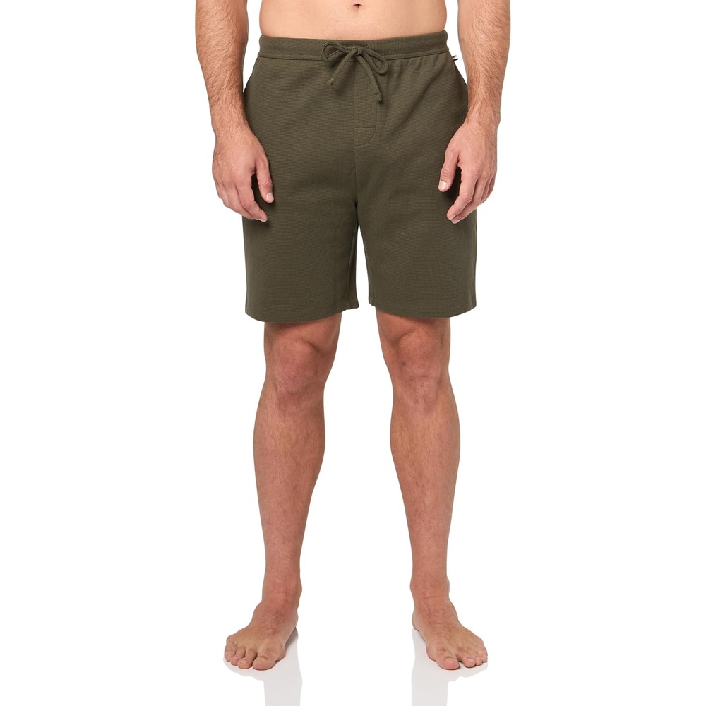 image:imageBOSS Mens Waffle Contrast Logo Lounge ShortsDeep Olive Green