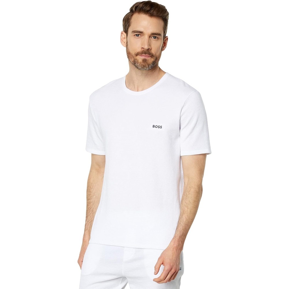 image:imageBOSS Mens Waffle Contrast Logo ShortSleeve TShirtBright Porcelain