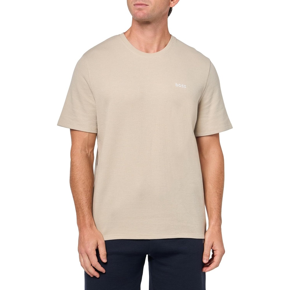 image:imageBOSS Mens Waffle Contrast Logo ShortSleeve TShirtCashew