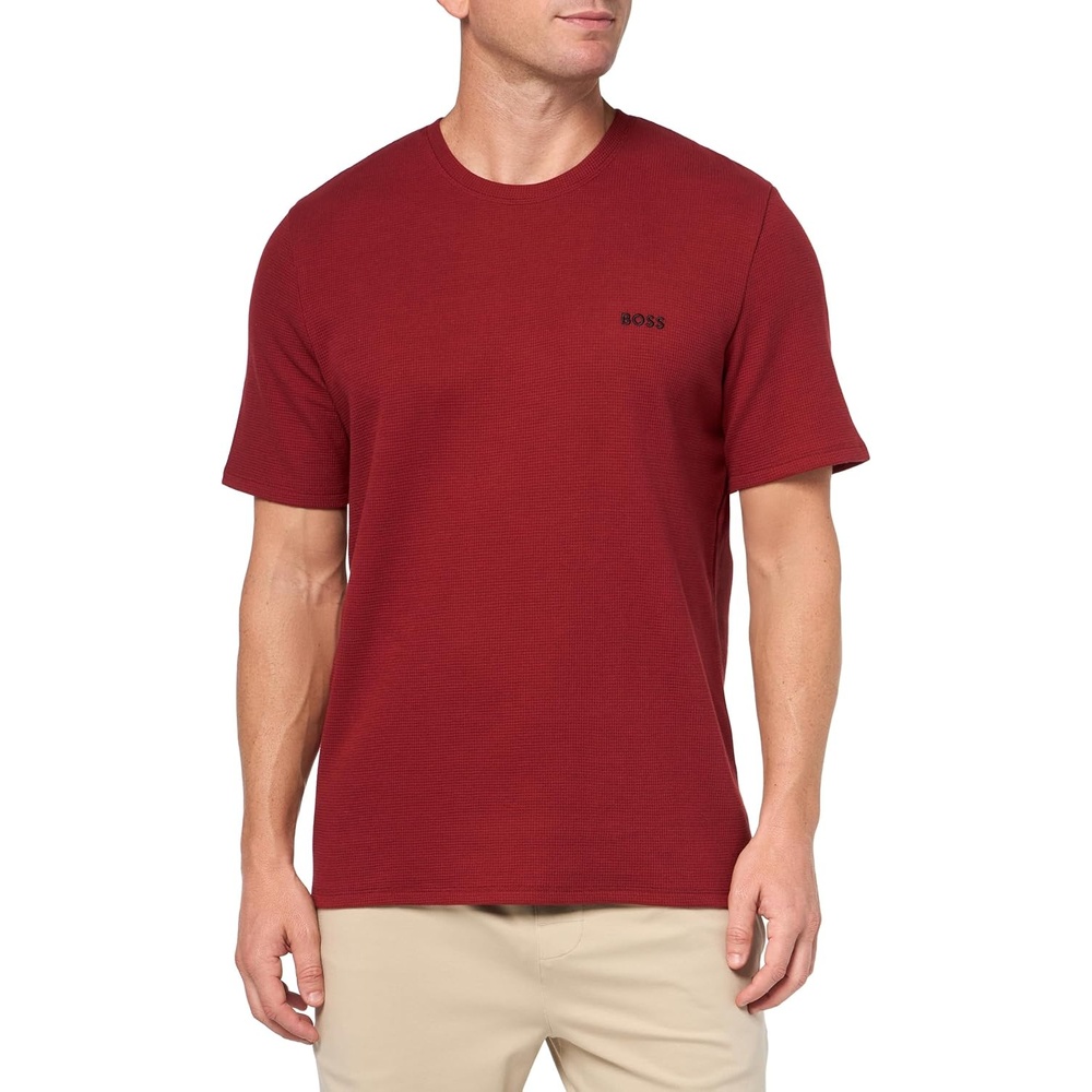 image:imageBOSS Mens Waffle Contrast Logo ShortSleeve TShirtCrimson Red