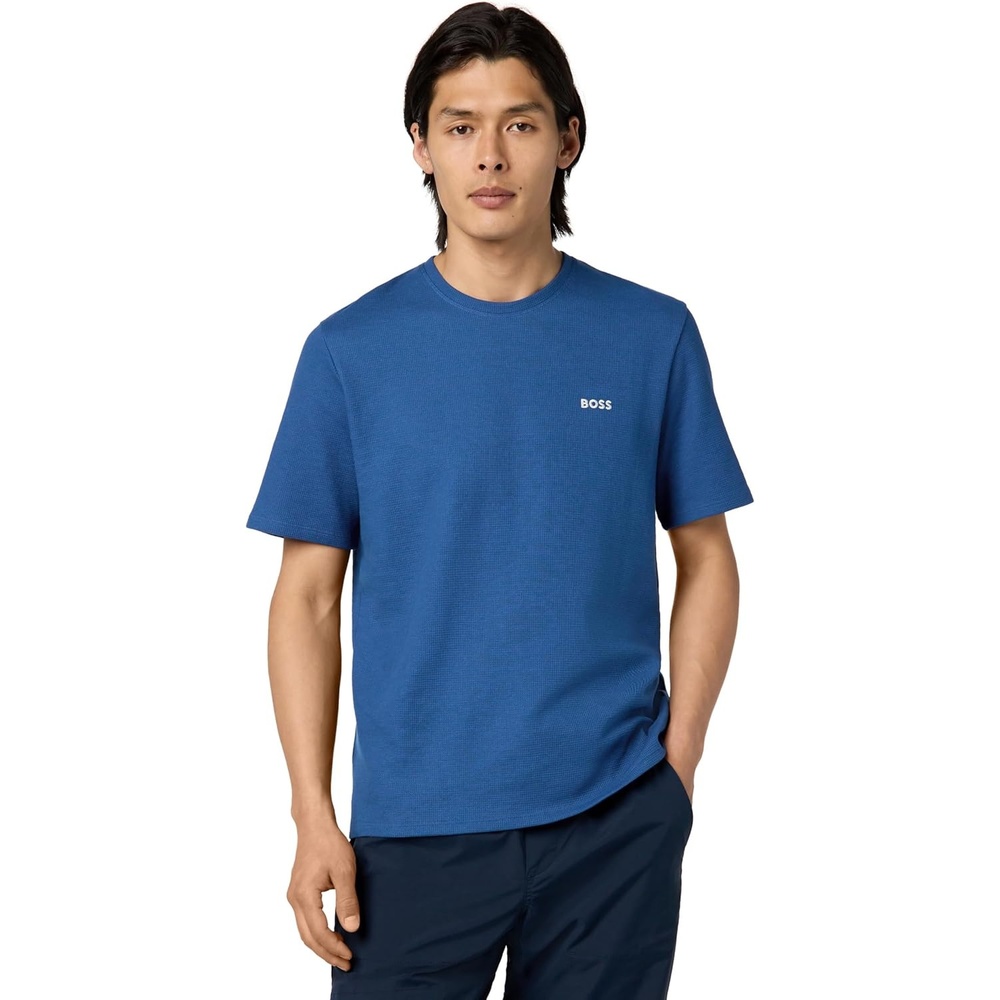 image:imageBOSS Mens Waffle Contrast Logo ShortSleeve TShirtDark Sapphire Blue