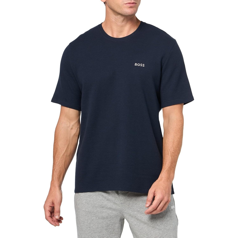 image:imageBOSS Mens Waffle Contrast Logo ShortSleeve TShirtInk Blue