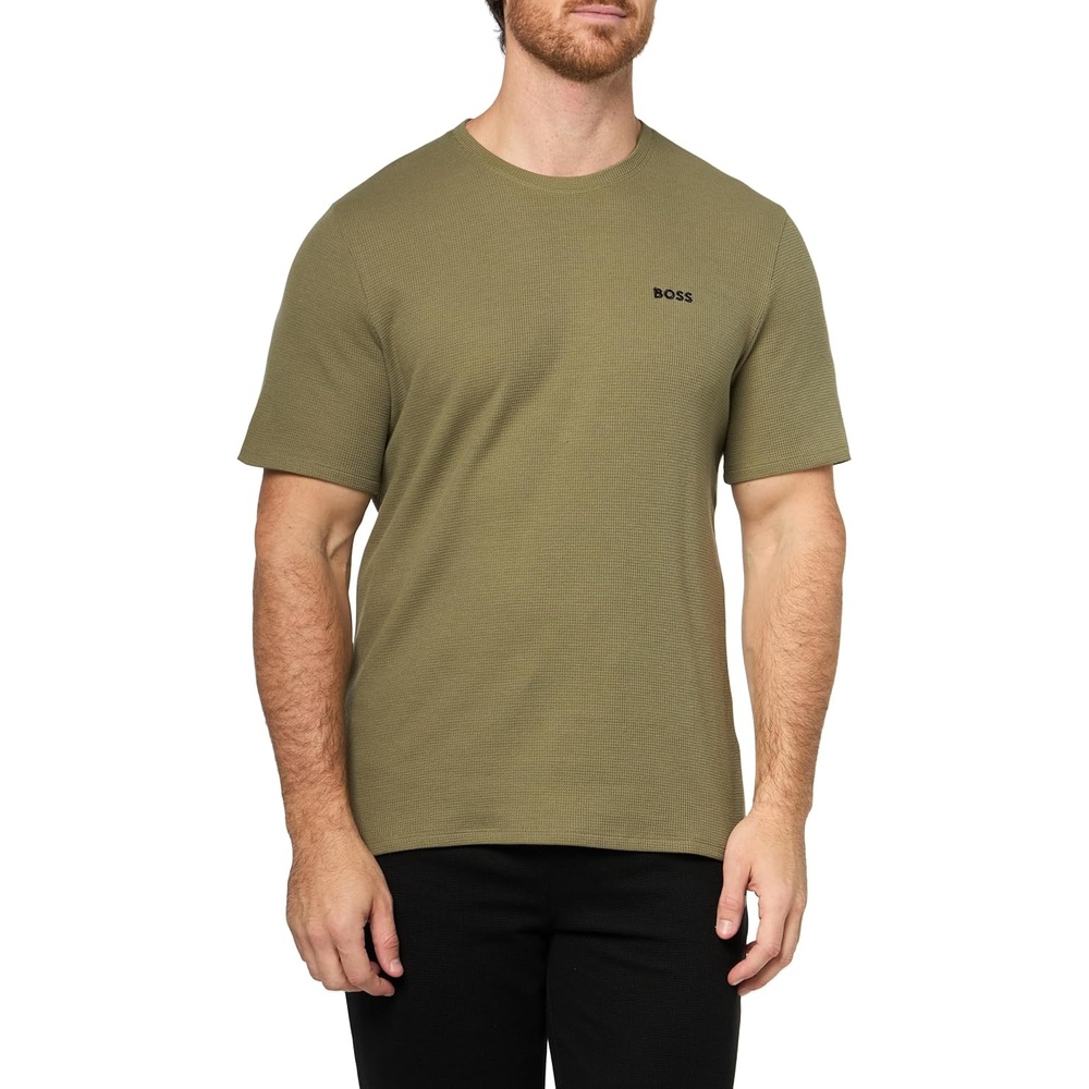 image:imageBOSS Mens Waffle Contrast Logo ShortSleeve TShirtKalamata Green