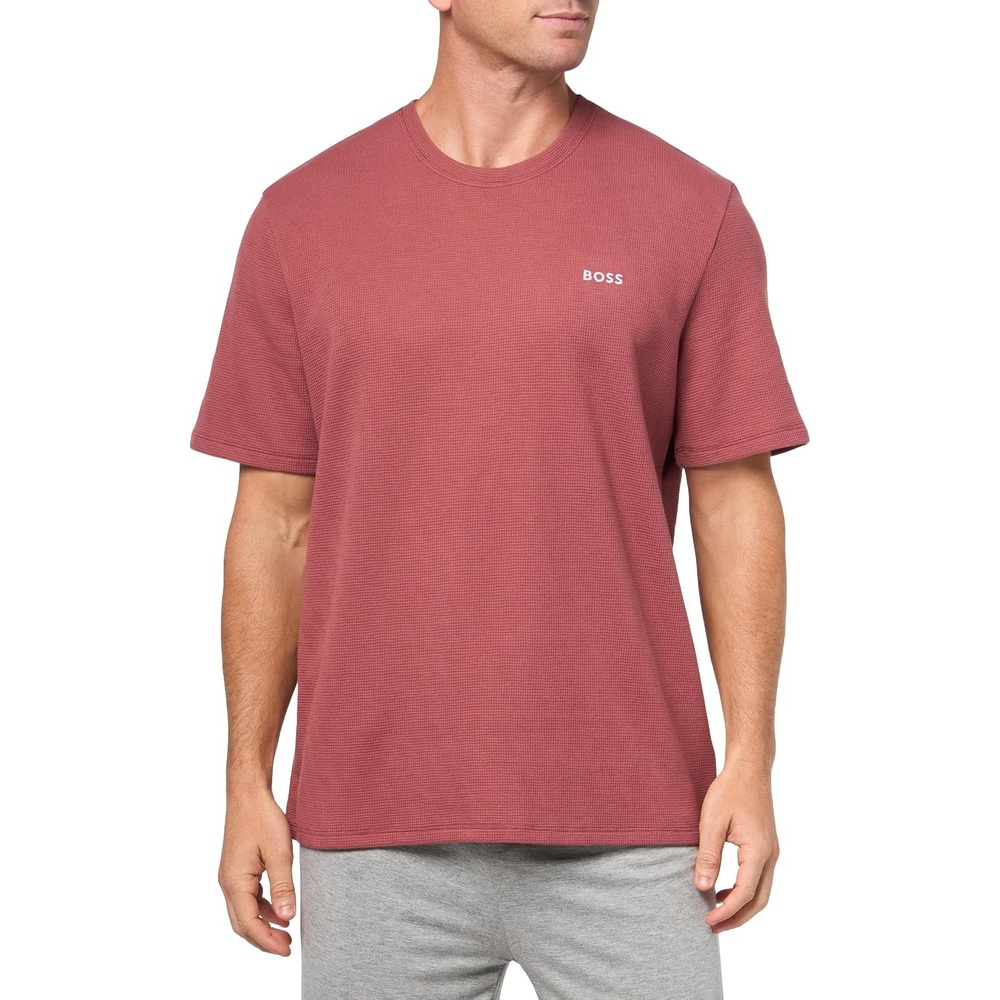 image:imageBOSS Mens Waffle Contrast Logo ShortSleeve TShirtRed Potato