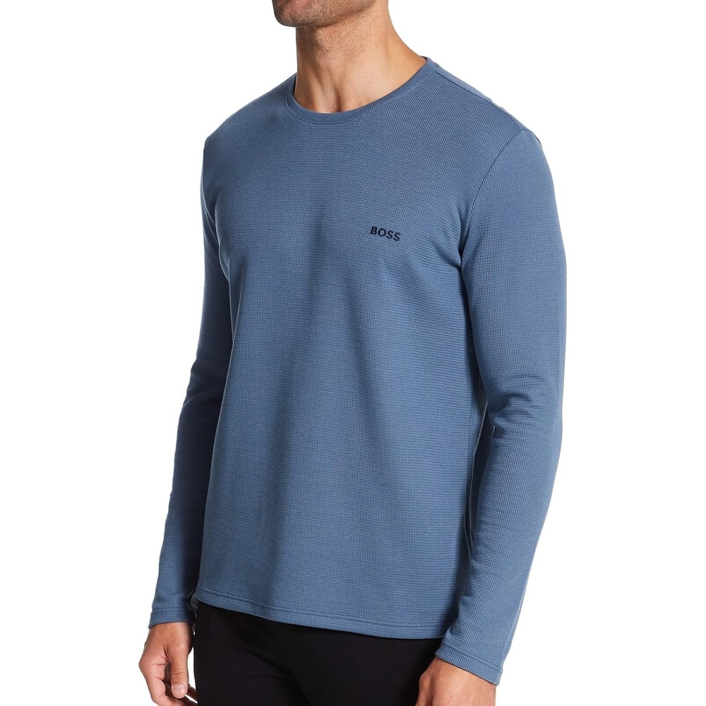 image:imageBOSS Mens Waffle Long Sleeve ShirtAegean Blue
