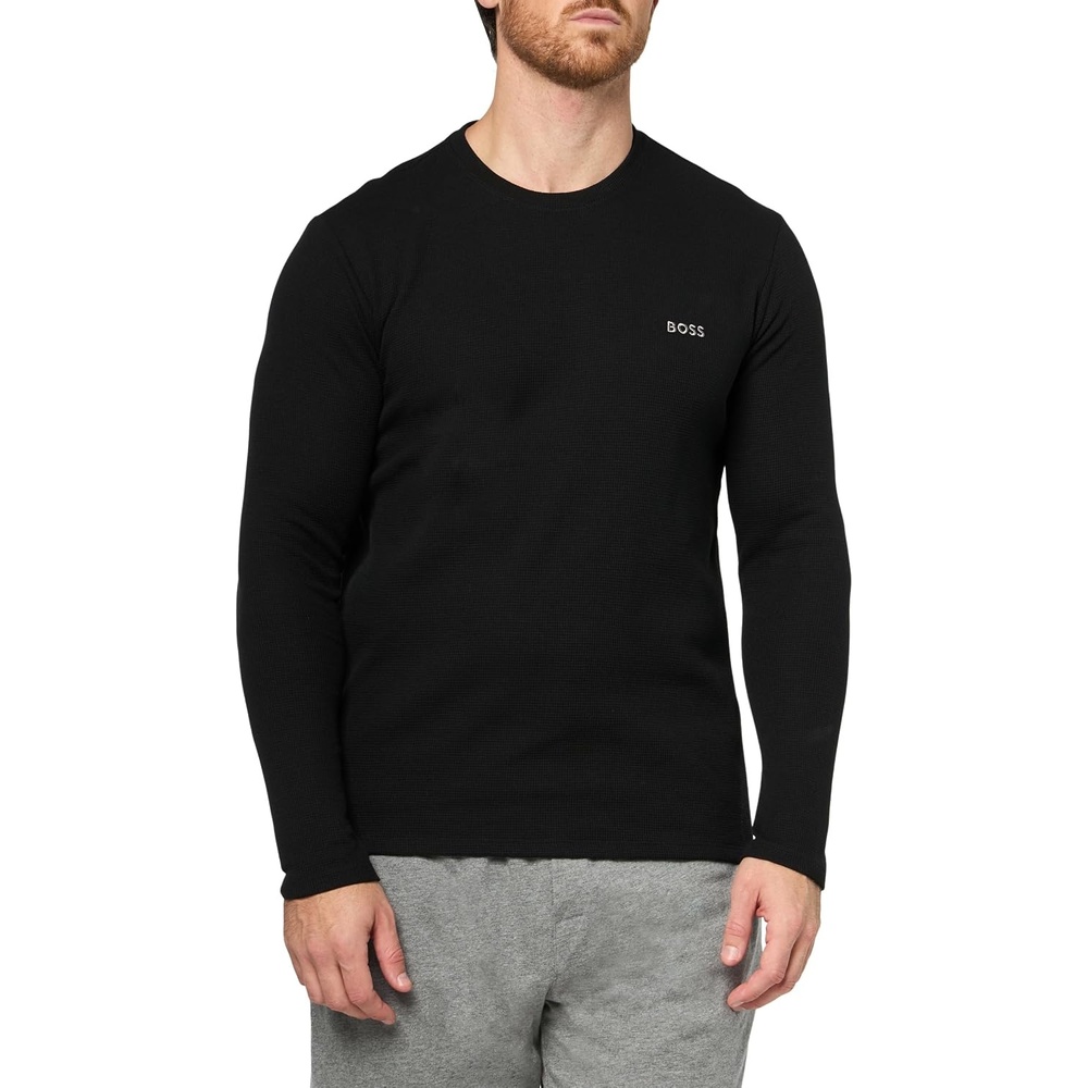 image:imageBOSS Mens Waffle Long Sleeve ShirtBlack Gloss