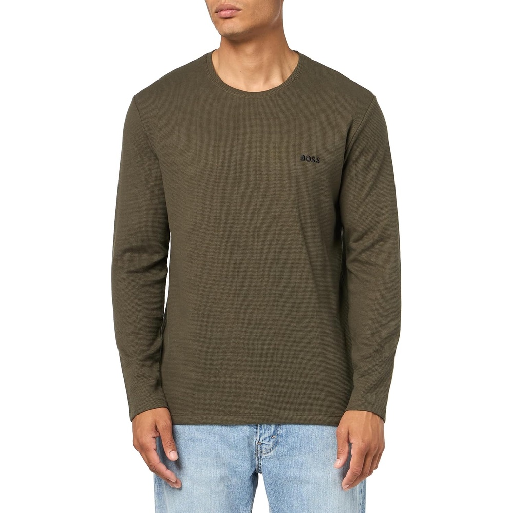 image:imageBOSS Mens Waffle Long Sleeve ShirtDeep Olive Green
