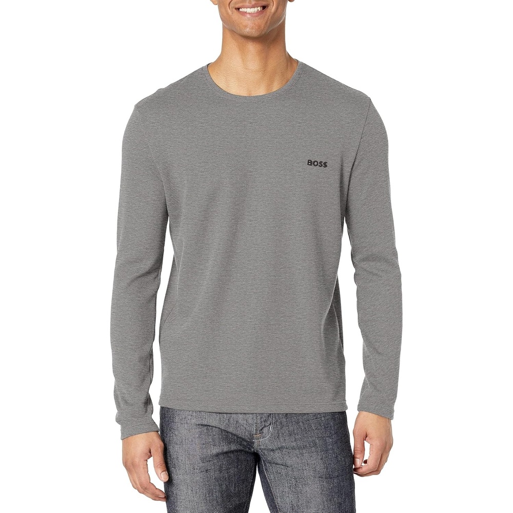 image:imageBOSS Mens Waffle Long Sleeve ShirtHigh Rise Grey