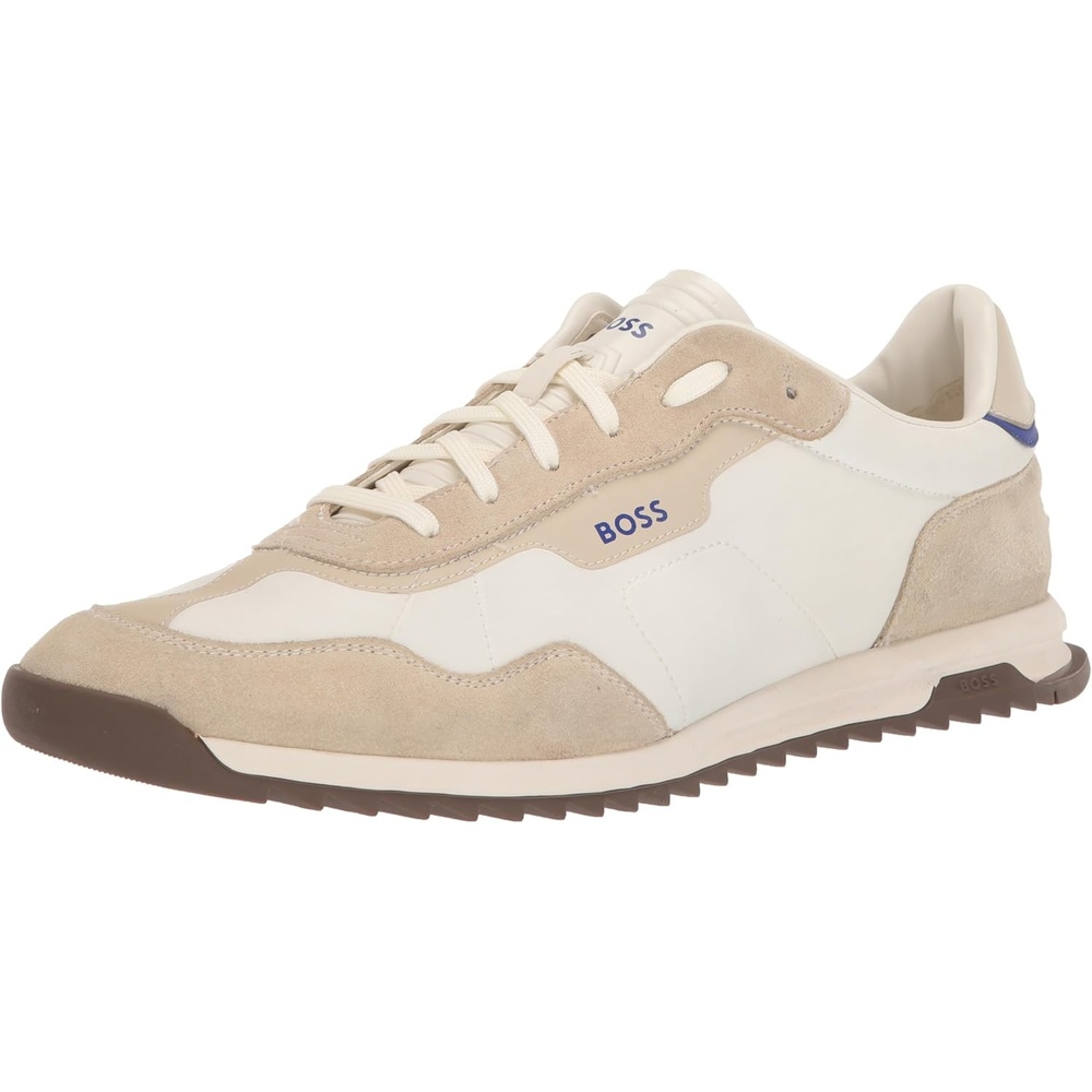 image:imageBOSS Mens Zayn Low Profile Suede Leather Two Tone SneakerBlank WhiteNatural Sand